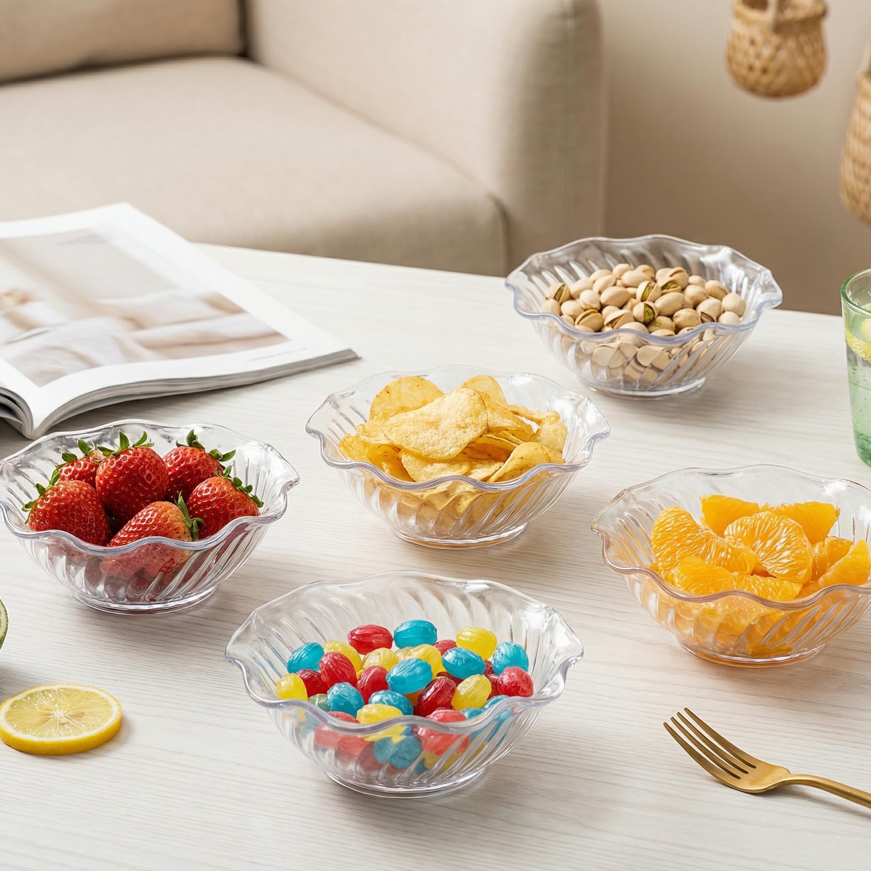 Elsjoy 12 Pack 7 oz Plastic Reusable Dessert Bowls, Small Clear Plastic Bowls Unbreakable Snack Bowl for Ice Cream, Candy, Fruits