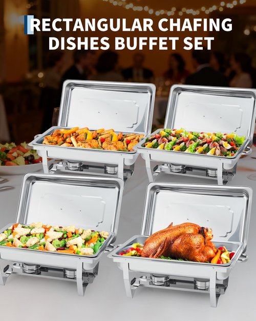 GarveeHome Chafing Dishes for Buffet 2 Pack, 8 Qt Stainless Steel Chafers and Buffet Warmers Sets With Lid, Rectangle Serving Food Warmer Catering Supplies Buffet Display for Parties, Silver