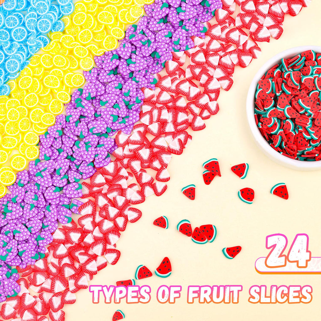 TINKRSTUFF Fruit Slice Polymer Clay Slime Add-Ins - 24-Grid Assorted Fimo Accessories for Nail Art & DIY Crafts