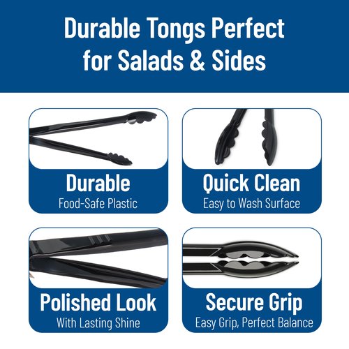 Carlisle FoodService Products 471203 Carly Salad Tong, 12" Utility Tong, Black, 12 Pack