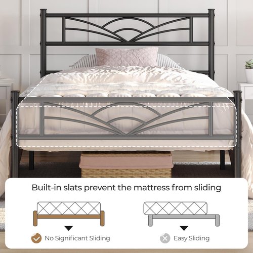 Yaheetech Twin Size Bed Frames Metal Platform Bed Mattress Foundation with Cloud-Inspired Design Headboard/Footboard/Ample Under Bed Storage/No Box Spring Needed/Black