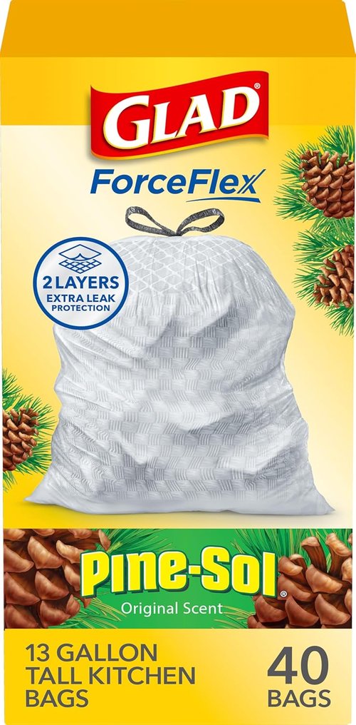 Glad ForceFlex Tall Kitchen Trash Bags - 13 Gallon, Pine-Sol Original Scent, 40 Count