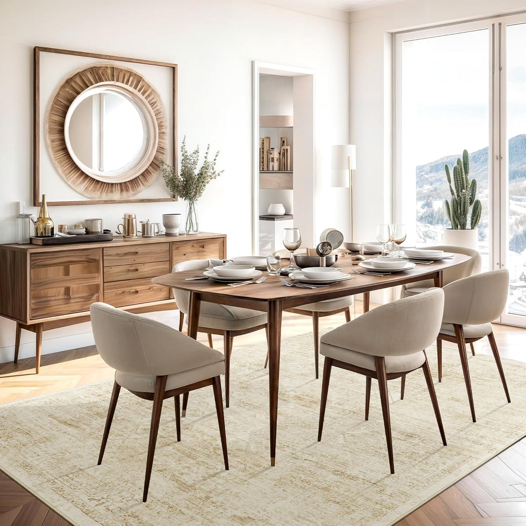 Soalmost Washable Area Rug - Vintage Beige 8x10 Soft Non-Slip Rug for Living Room & Bedroom