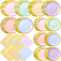 Skybooly 144 Pcs 48 Guests Pastel Rainbow Party Paper Plates and Napkins Sets Heavy Duty Pastel Scalloped Party Plates Napkins Disposable Rainbow Supplies Decoration for Bridal Baby Shower Wedding