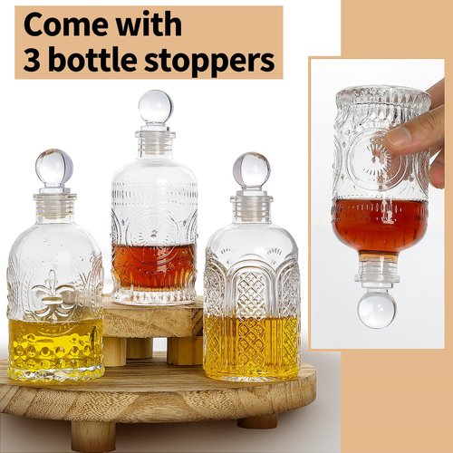 Syrup Dispenser Bottles Set of 3, Simple Syrup Bottle for Coffee Bar Accessories,7 oz Glass Coffee Syrup Containers for Maple Honey Syrup Oil, with Metal Pour Spouts, Stoppers,Condiments Dispenser