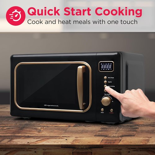 Frigidaire Retro Microwave - 0.7 Cu. Ft. Compact Design in Black-Gold Finish