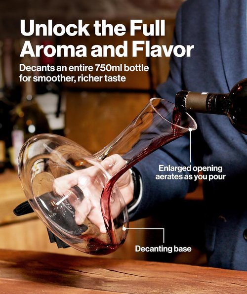 Le Chateau Crystal Wine Decanter with Built-in Aerator – 750ml Giftable Hand Blown Glass Carafe, Enhances Aroma & Flavor with Elegant Design - Red Wine Accessories for Wine Lovers