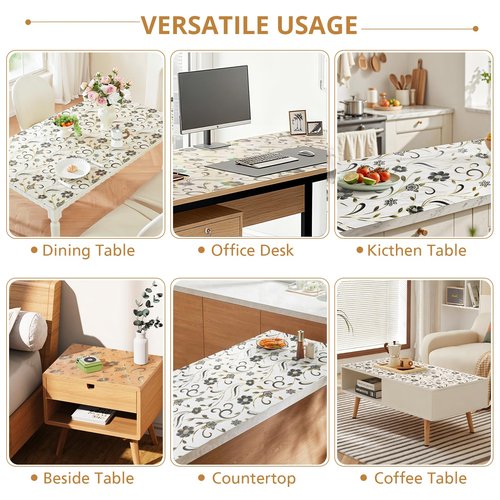 LovePads Floral Table Protector 42 x 84 Inch, 1.5mm Thick Plastic Table Cover, Waterproof Vinyl Tablecloth Rectangular Desk Protector Mat for Kitchen, Dining Room & Coffee Tabletop