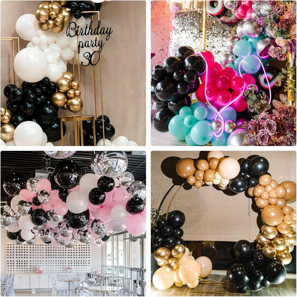 RUBFAC Black Latex Balloons - 135pcs in 5-18 Inch Sizes for Halloween, Birthday & Wedding Decor