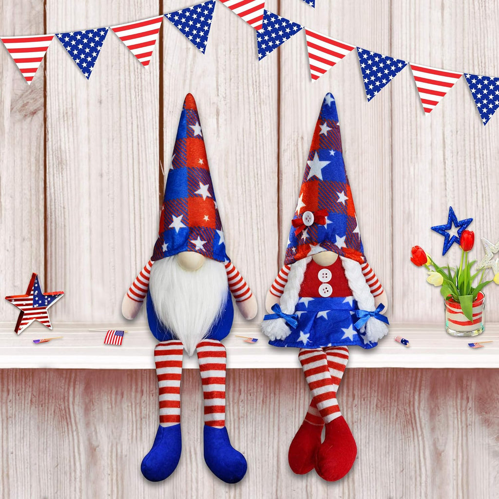 Skiennix 4th of July Gnomes - Handmade Plush Mr. & Mrs. Swedish Tomte Decorations | Patriotic Table Decor