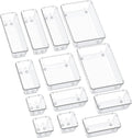 SMARTAKE 13-Piece Drawer Organizers - Non-Slip Silicone Pads | Versatile Storage Trays for Makeup, Jewelry & Utensils - Clear