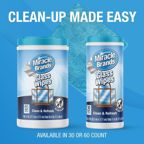 MiracleWipes Glass Cleaning Wipes - Disposable Streak-Free for Mirrors, Windows & Home | 60 Count
