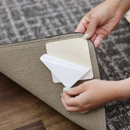 Mohawk Home Non Slip Corner Gripper Area Rug Tabs 4 Pack Anti Curling Double Sided Adhesive 4-inch x 4-inch Square
