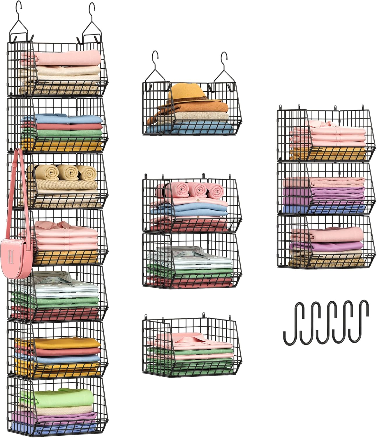 X-cosrack 7-Tier Foldable Closet Organizer - Wire Shelving with Hooks for Clothes & Accessories