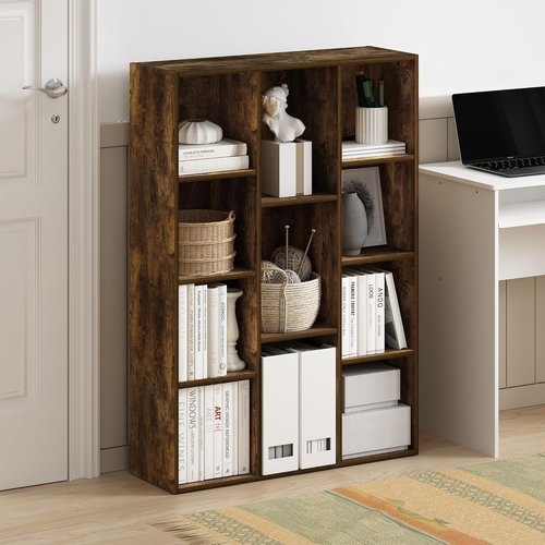 Furinno LUDER 11-Cube Bookshelf - Reversible Design, Easy Assembly | Amber Pine, 9.4 x 29.1 x 41.7 Inches