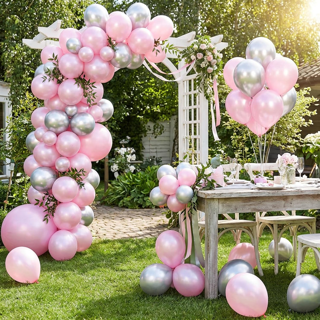 RUBFAC Pearl Pink Balloons - 129-Piece Latex Balloon Garland Kit for Weddings & Parties | 5-18 Inch Sizes