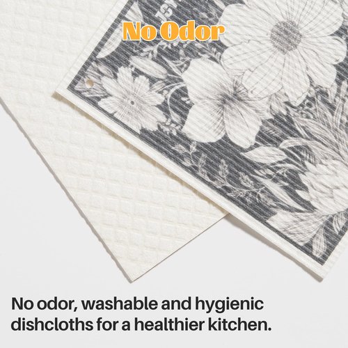 JOYMOOP 12 Pack Decorate Cleaning Cloth (Black White of Decorative Series), Reusable Absorbent Dish Towels, Non-Scratch Washable Rags for Cookware, Kitchen and Household Cleaning - 6.7×7.9 inch