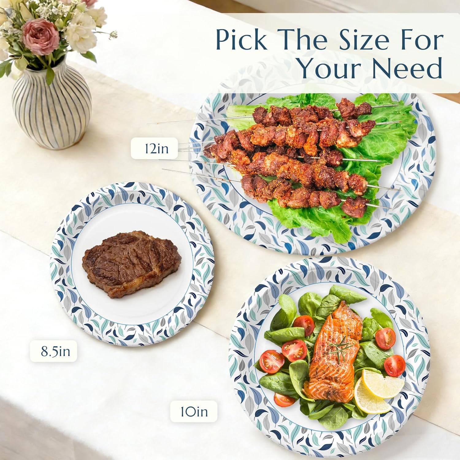 OuMuaMua 8.5 Inch Disposable Paper Plates - 300 Count, Soak Proof & Microwave Safe for Everyday Use
