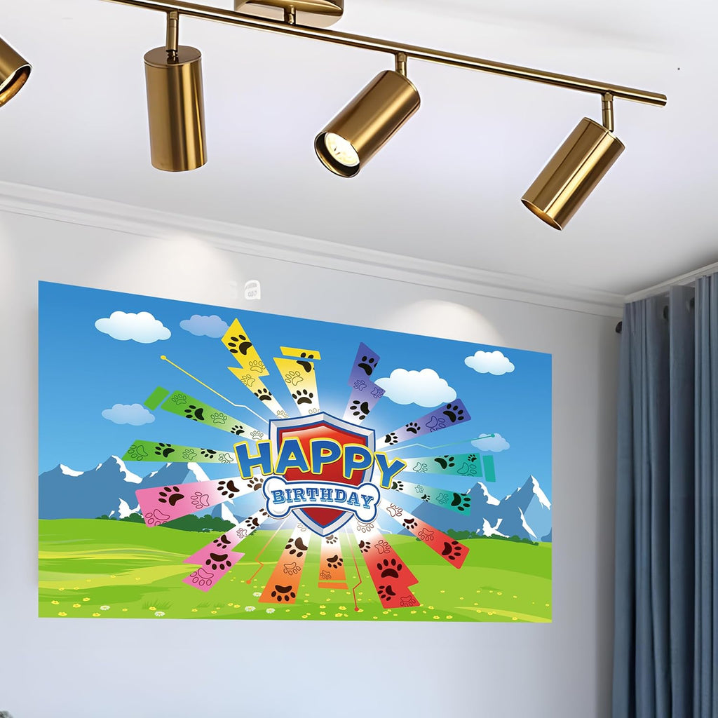 Skiennix Dog Paw Birthday Banner - Giant 70.8x43.3 Inch Decoration for Baby & Kids Parties