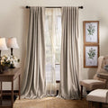 Martha Stewart Lucca Velvet Blackout Back Tab Window Curtain Panel Pair, 84", Linen Beige