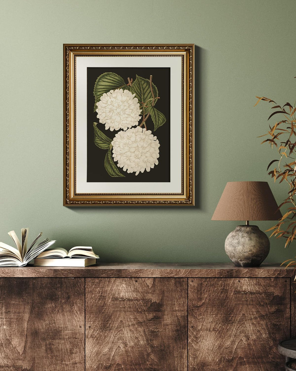 VIYYIEA Gold Framed Wall Art - White Hydrangea Canvas Print for Elegant Home Decor | 13x16in