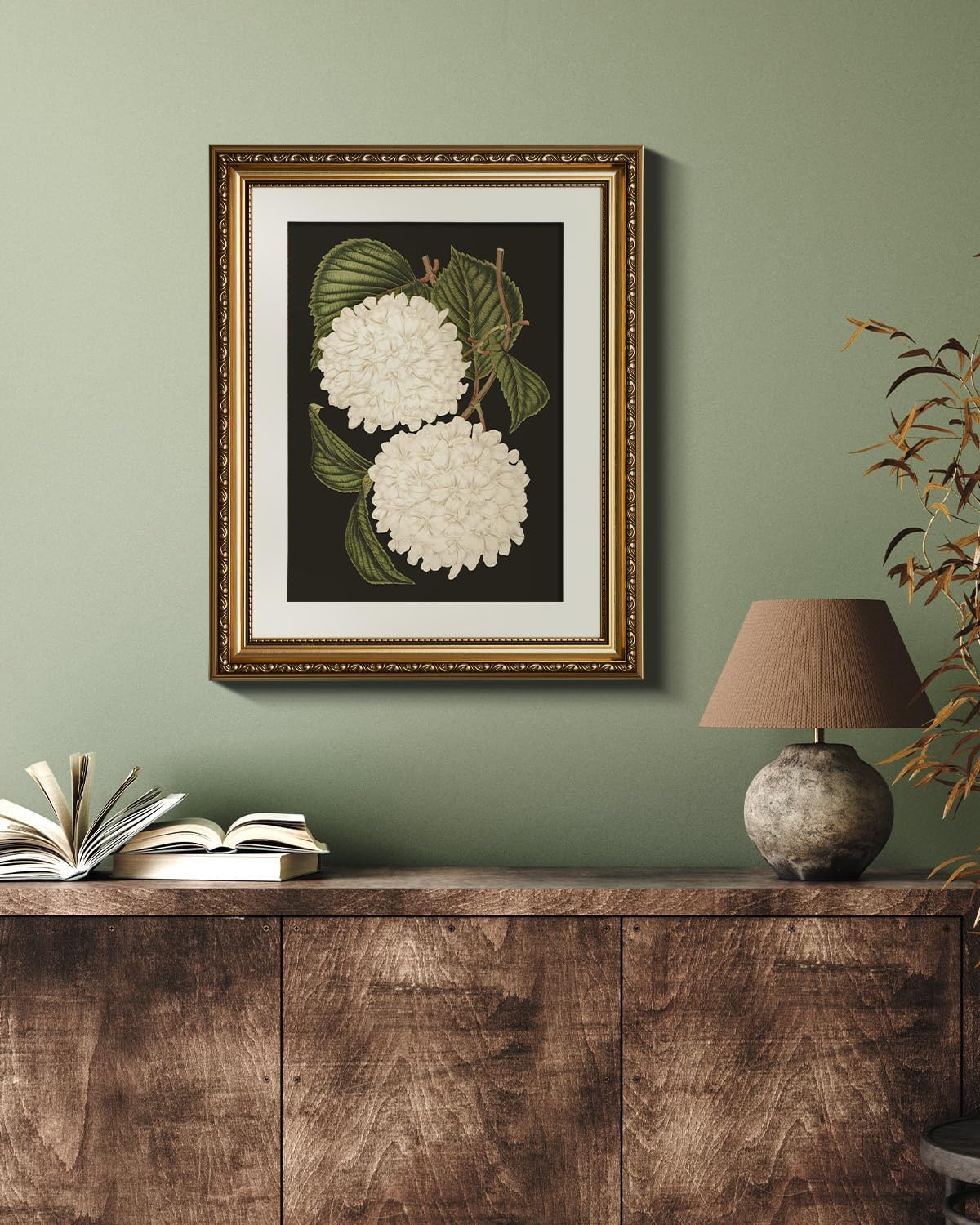 VIYYIEA Gold Framed Wall Art - White Hydrangea Canvas Print for Elegant Home Decor | 13x16in