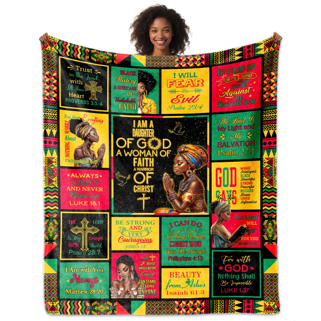 OAKZIUE Christian Gifts for Women, African American Women Christian Blanket 60"x50", Spiritual Gifts, Inspirational Bible Verse Prayer Quilt, Religious Gift Ideas for Birthday Mothers Day Christmas