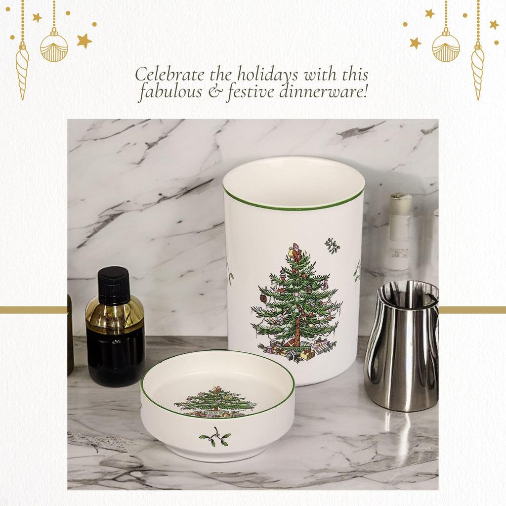 Spode Christmas Tree Wine Chiller & Coaster Set, Dishwasher, Microwave & Freezer Safe - Stoneware Wine Cooler with Festive Coaster - Hostess Gift for Holiday Entertaining