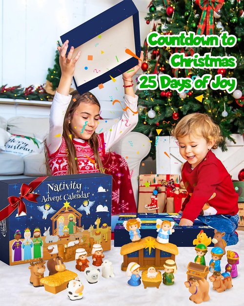 Nativity Advent Calendar 2025 - Christian Story Playset for Kids | 25-Piece Nativity Scene Set for Ages 1-6+