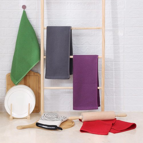 Homaxy 100% Cotton Waffle Weave Kitchen Dish Towels - Ultra Soft & Absorbent, 13 x 28 Inches, 8-Pack | Grass Green