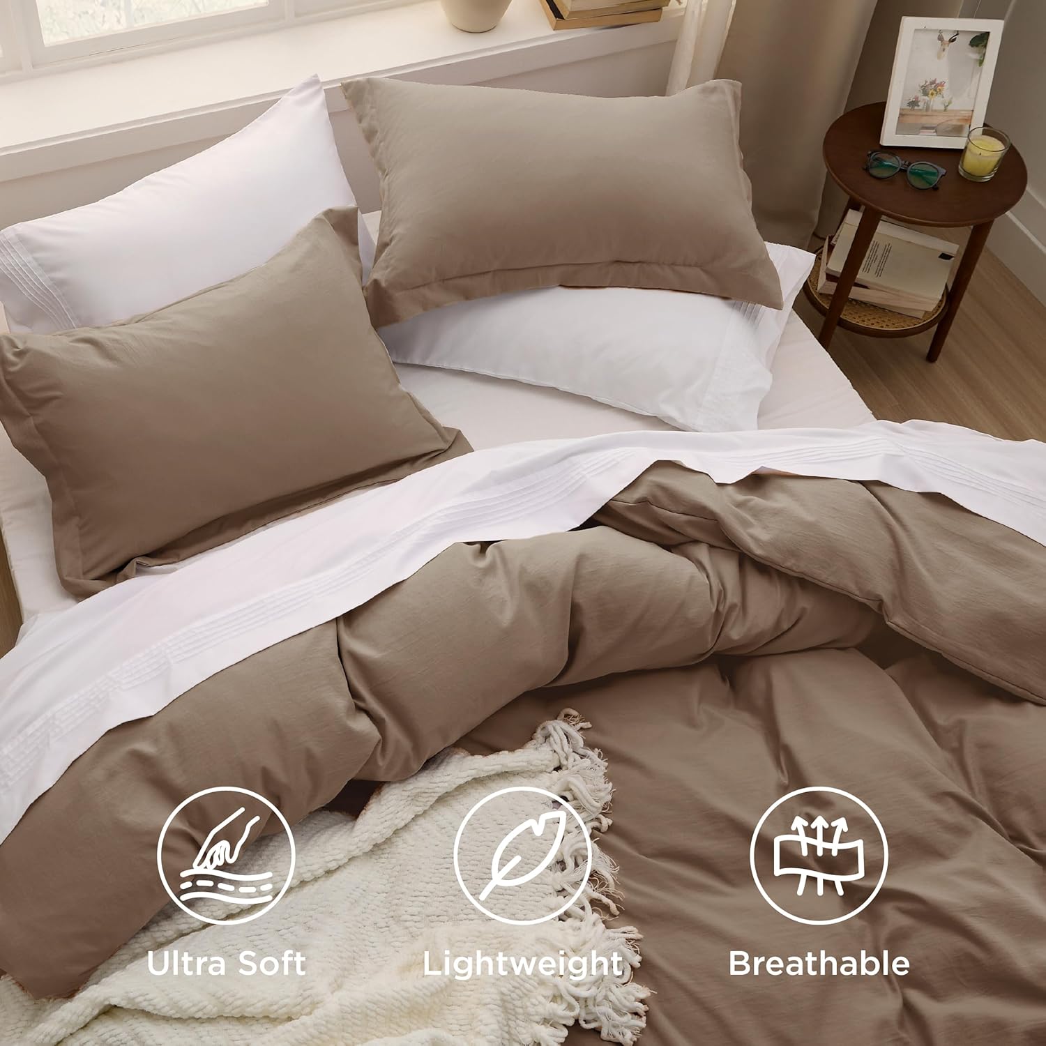 Bedsure Coffee Duvet Cover - Full Size 3-Piece Extra Soft Cotton-Like Polyester Bedding Set | 80x90 Inches with Zipper Closure & 2 Pillow Shams