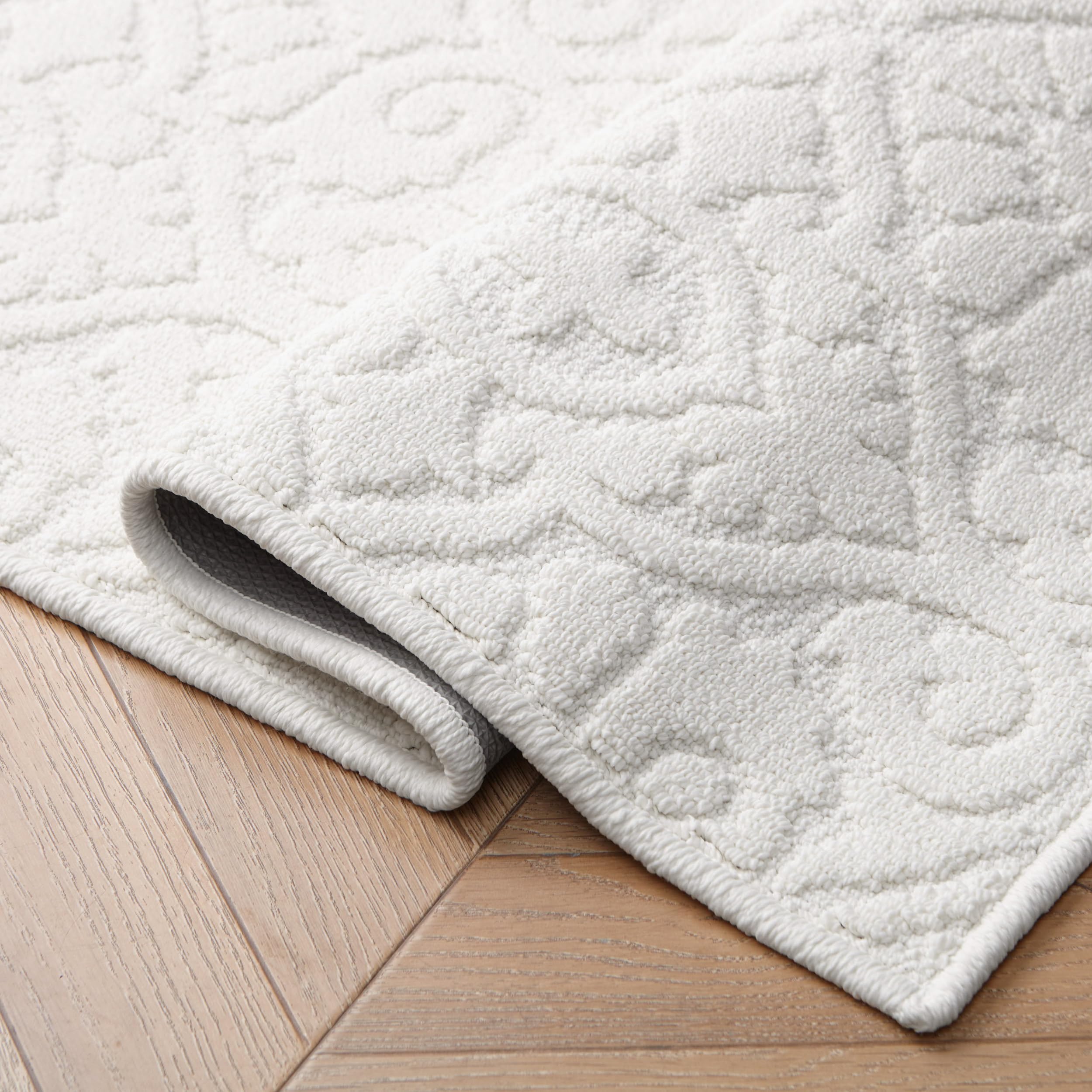 Laura Ashley Hi-Low Tufted 26" x 96" Washable Skid-Resistant Runner Rug - Ivory Feya Solid