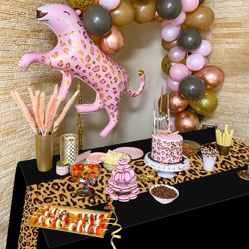 3 Pack Leopard Print Party Tablecloth Decorations,Safari Animal Cheetah Plastic Table Cloth Black Leopard Runner Disposable Rectangle Table Cover for Baby Shower Birthday Party Supplies, 54x108 Inch
