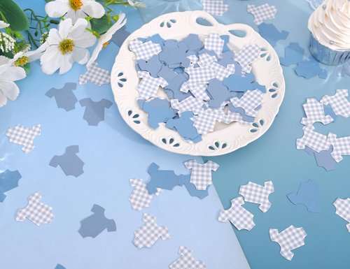 Blue Bodysuit Confetti - Blue Gingham Baby Shower Confetti,Baby Shower Decoration,Boy/Girl Onsie Decor (blue-1)