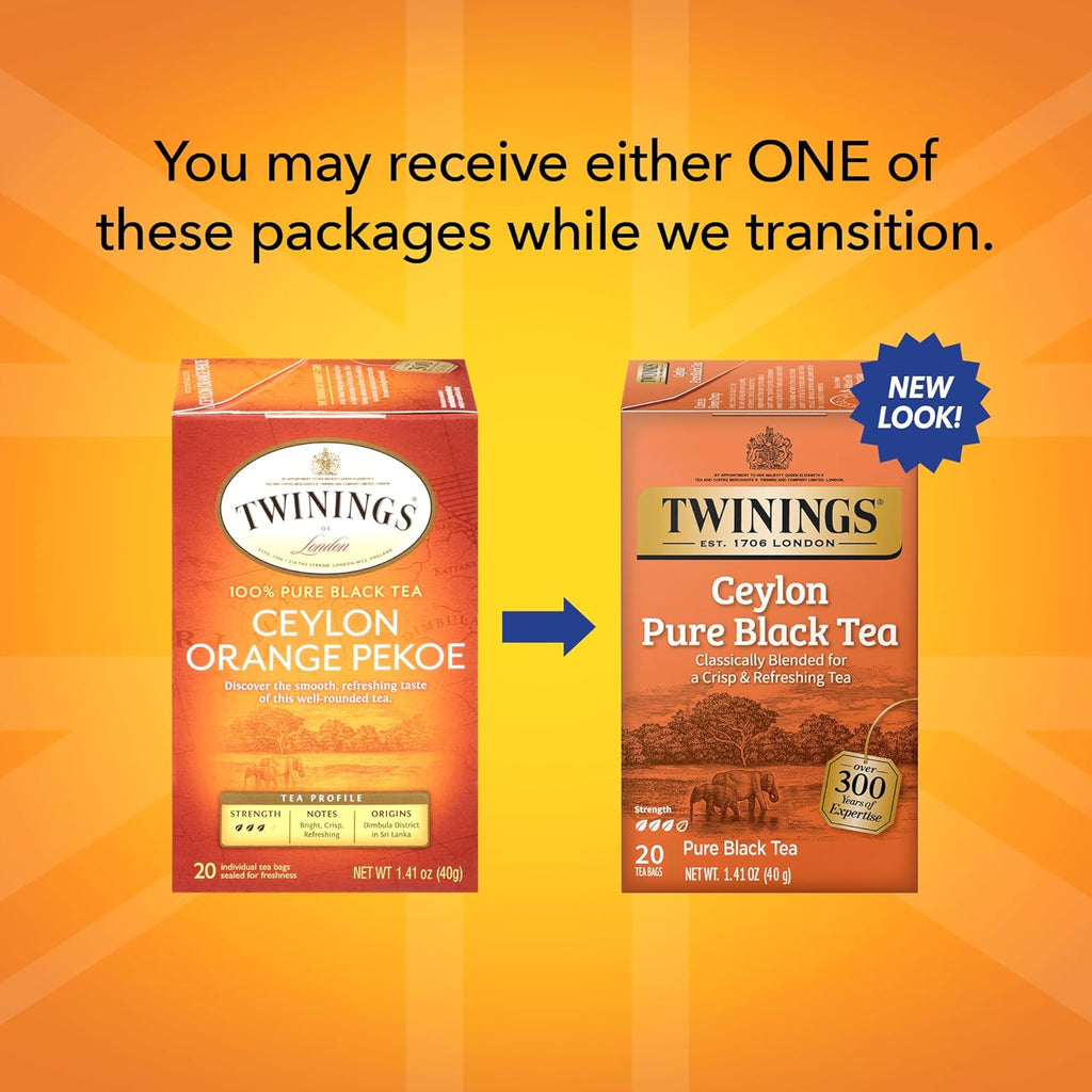 Twinings of London Ceylon Orange Pekoe Tea - Premium Quality | Box of 20 Tea Bags