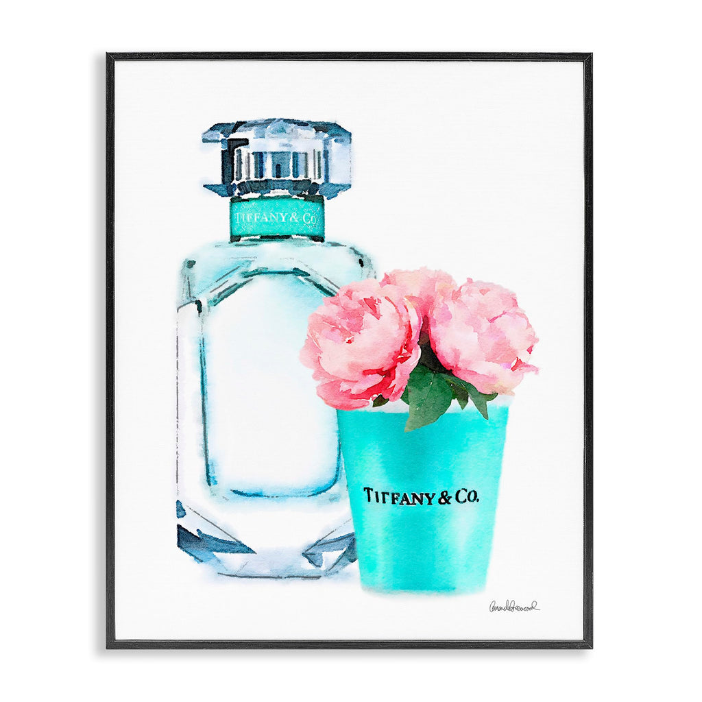 The Stupell Home Décor Collection Teal Blue Perfume Bottle and Pink Peonies Framed Giclee Texturized Art, Multi-Color