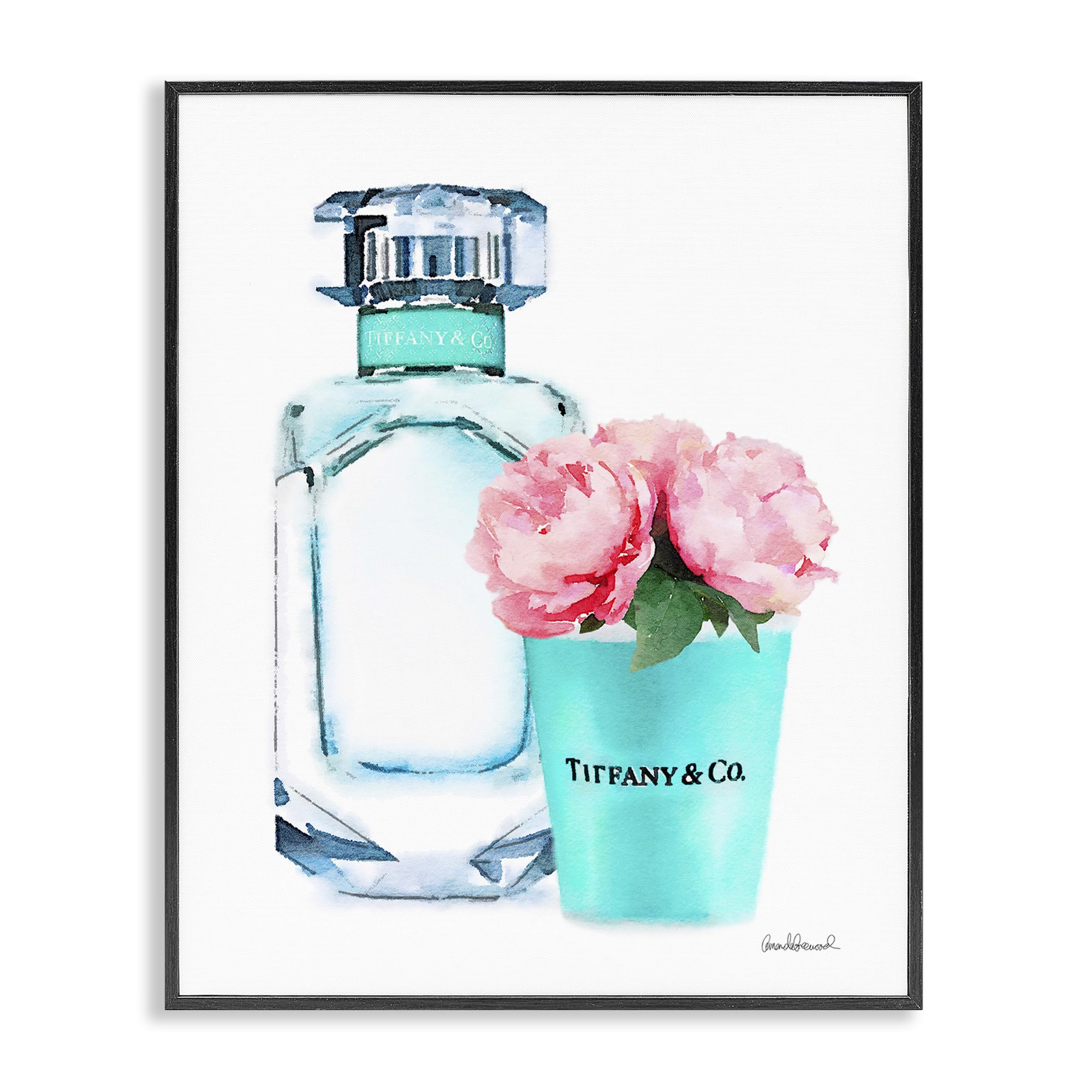 The Stupell Home Décor Collection Teal Blue Perfume Bottle and Pink Peonies Framed Giclee Texturized Art, Multi-Color