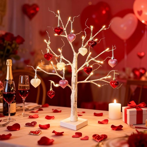 HipTree Mothers Day Christmas Tree Ornaments Decorations,12ct 1.57 Inch Pink Red White Heart Shaped Ornaments Set for Tree,Mini Baubles for Valentines Day,Christmas, Wedding & Anniversary Party