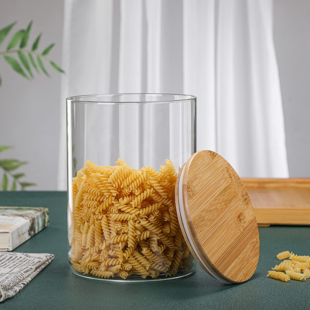 MOLADRI 3000 ML/100 FL OZ Clear Glass Storage Canister Holder with Airtight Bamboo Lid, Extra Large Container Jar for Flour Sugar Coffee Loose Tea Rice Cookie Cereal Pasta Spaghetti Protein Powder