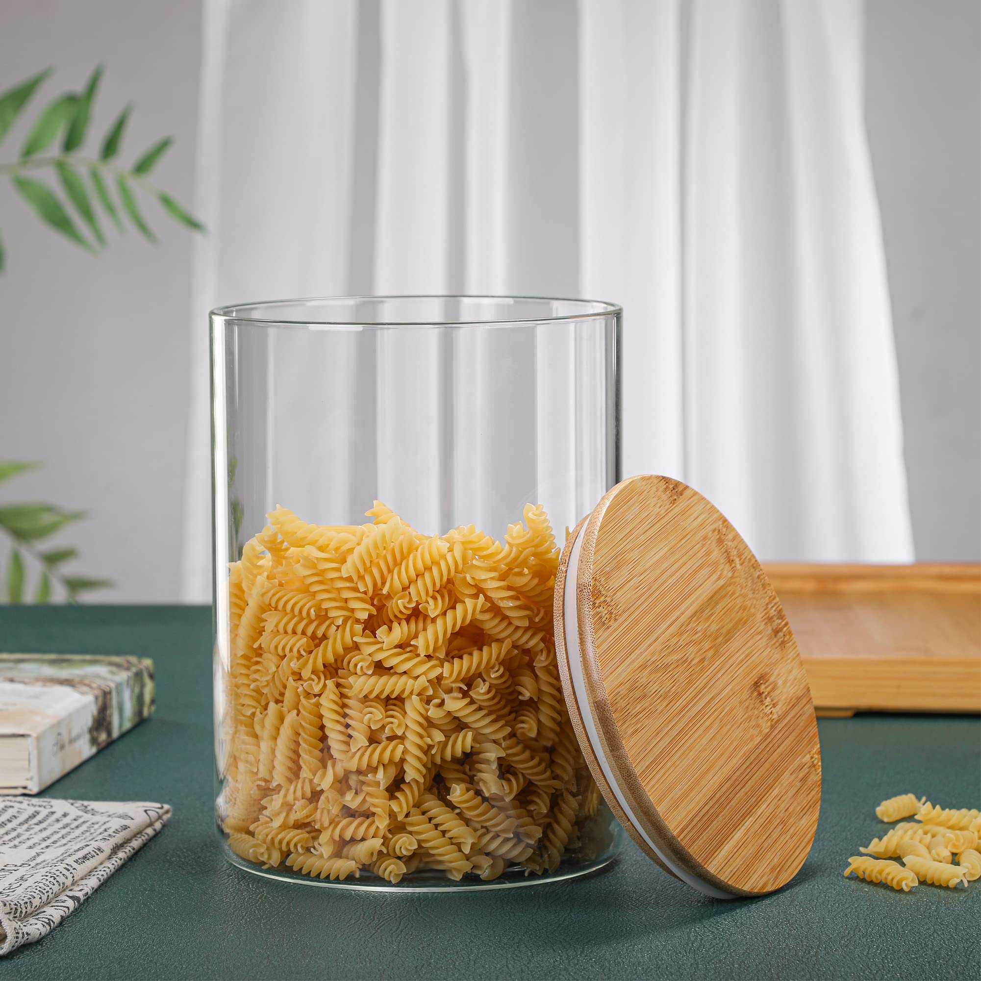 MOLADRI 3000 ML/100 FL OZ Clear Glass Storage Canister Holder with Airtight Bamboo Lid, Extra Large Container Jar for Flour Sugar Coffee Loose Tea Rice Cookie Cereal Pasta Spaghetti Protein Powder
