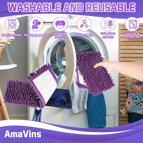 AmaVins Microfiber Sweeping Pads - 2 Pack Reusable Mop Pads for Multi-Surface Floors | 18 Inch, Washable & Pet Hair Friendly