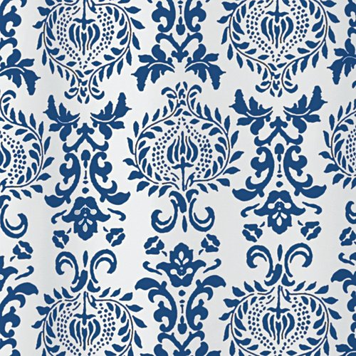 InterDesign Damask Fabric Shower Curtain, Stall 54 x 78, Navy