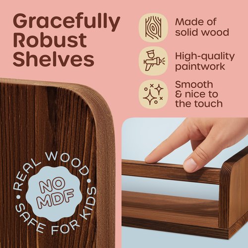 HOMEY PANDA Wall-Mounted Nursery Bookshelves - 4 Long + 2 Mini Shelves, Kids Room Storage (Walnut Pine Wood)