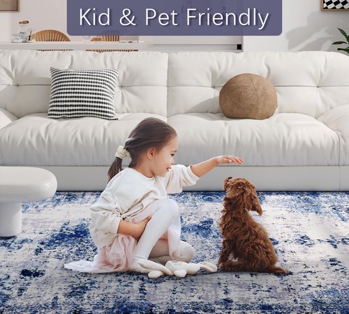 jxgzyy Washable Area Rug 5x7, Non Slip Living Room Rug, 0.2'' Low Pile Soft Carpet for Bedroom, Stain Resistant Kitchen Rug, Modern Abstract Speckled Blue