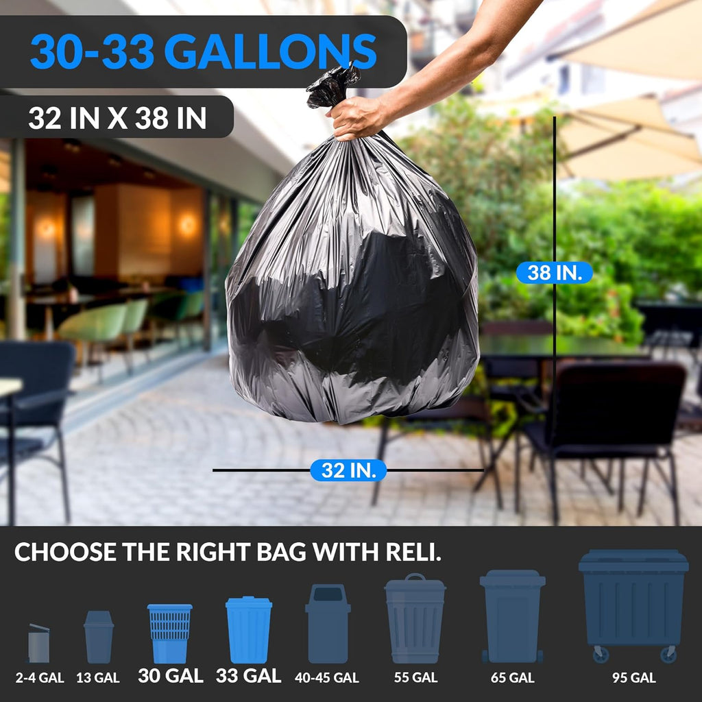 Reli. Heavy Duty 30-33 Gallon Trash Bags - 250 Count Bulk | Large Black Trash Bags Made in USA