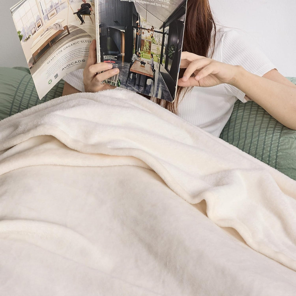 Bedsure GentleSoft Fleece Blanket - Soft, Lightweight Plush Queen Size Cream Blanket, 90x90 Inches