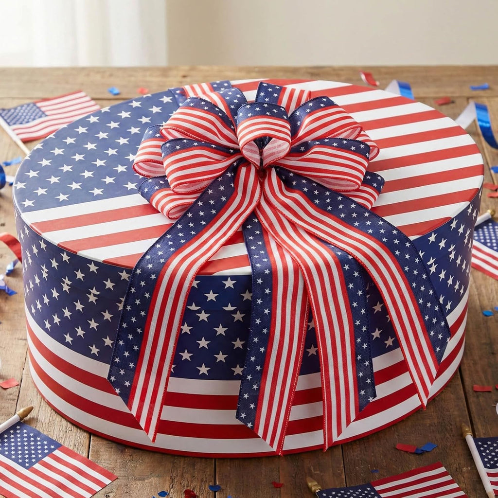 YKW Large Patriotic Bow - American Flag Wreath Decoration for 4th of July & Memorial Day - Classic Blue Design