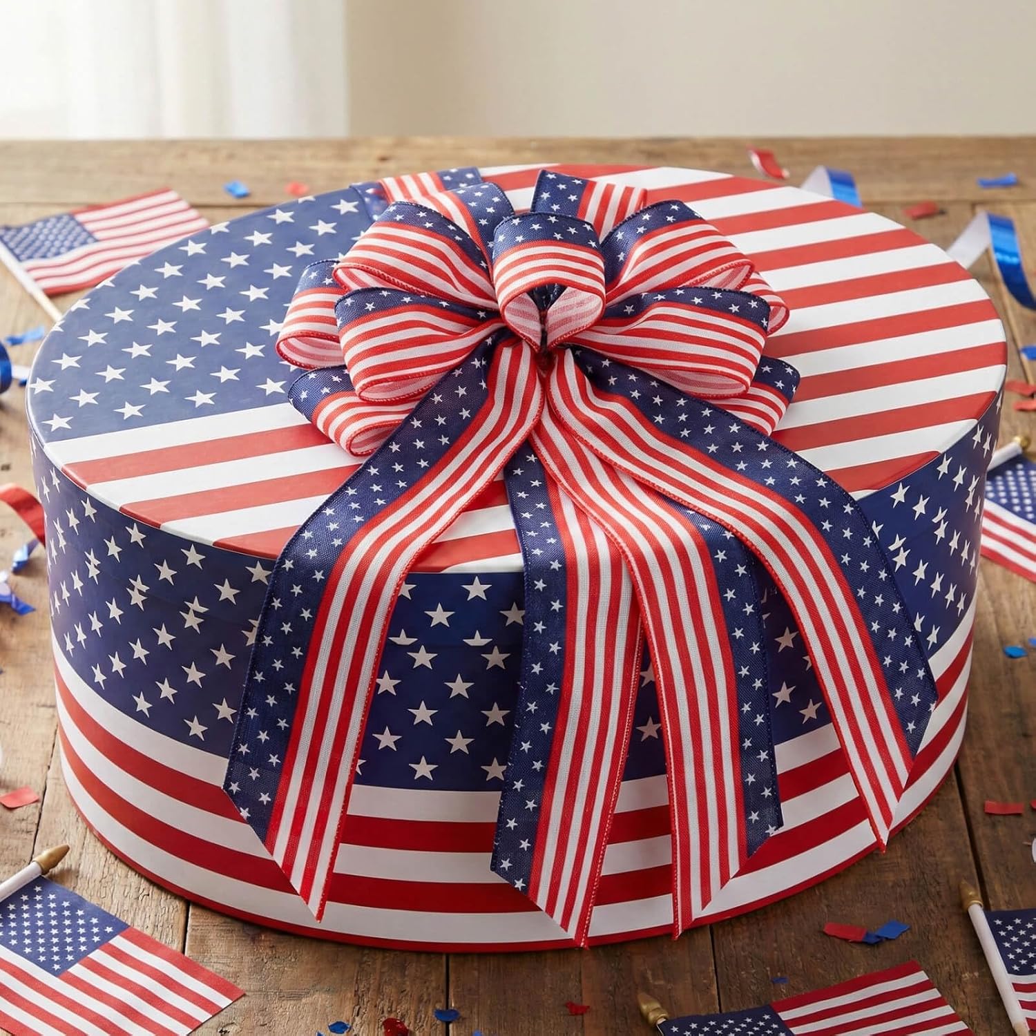 YKW Large Patriotic Bow - American Flag Wreath Decoration for 4th of July & Memorial Day - Classic Blue Design