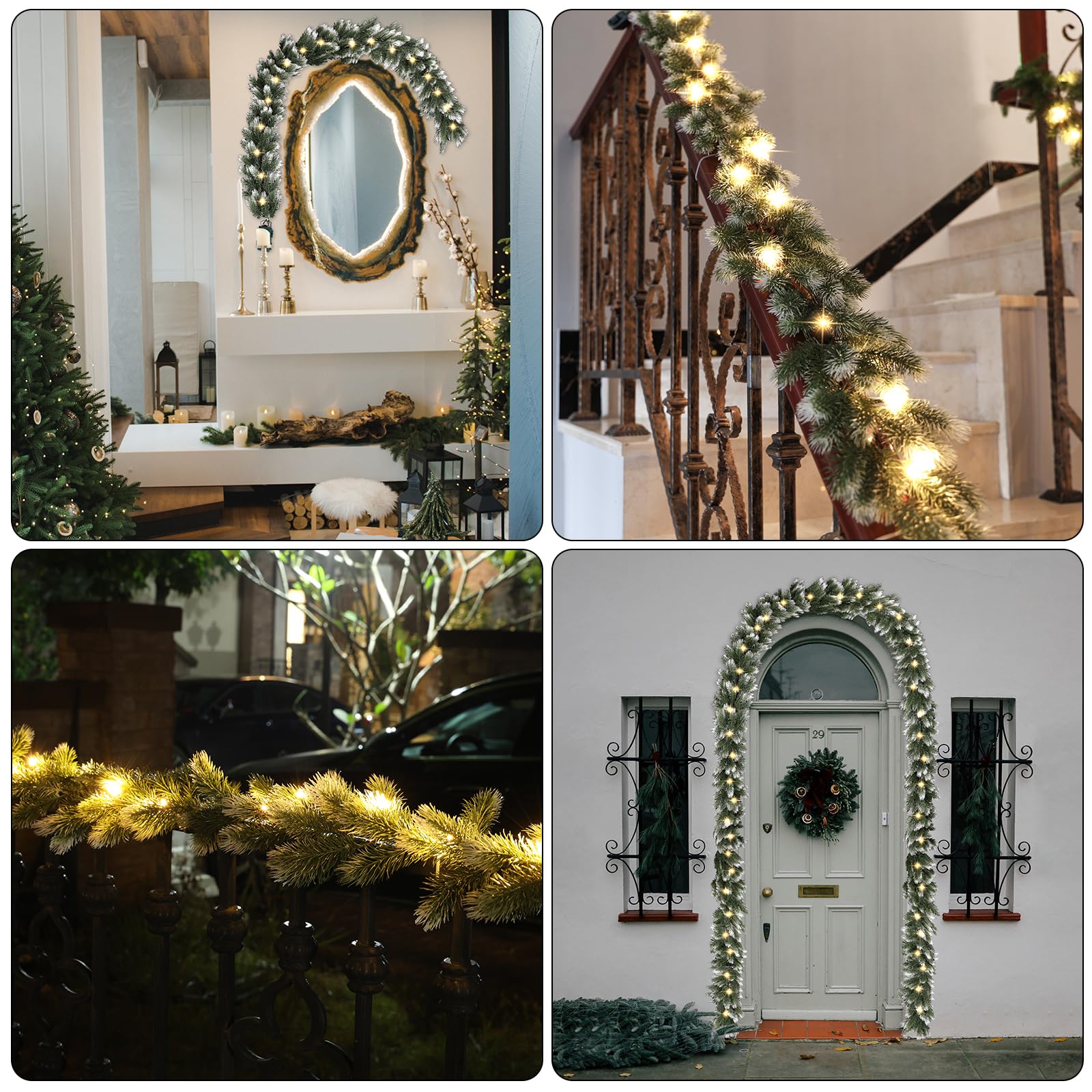 2 Pack Pre Lit Snow Flocked Christmas Garland 6 ft Artificial Christmas Garland with Warm White 30 LED Light and Timer Frosted Faux Pine Winter Garland for Home Indoor Outdoor Mantel Seasonal Decor
