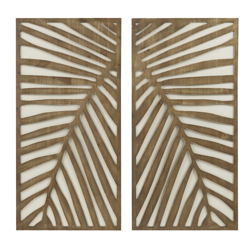 Madison Park Wall Décor for Living Room - Birch Palms Botanical Two-Tone, Home Accent Modern Kitchen Dining Decoration, Ready to Hang 2-Piece Wood Panel Set for Bedroom, 16"W x 32"H, Dark Palm
